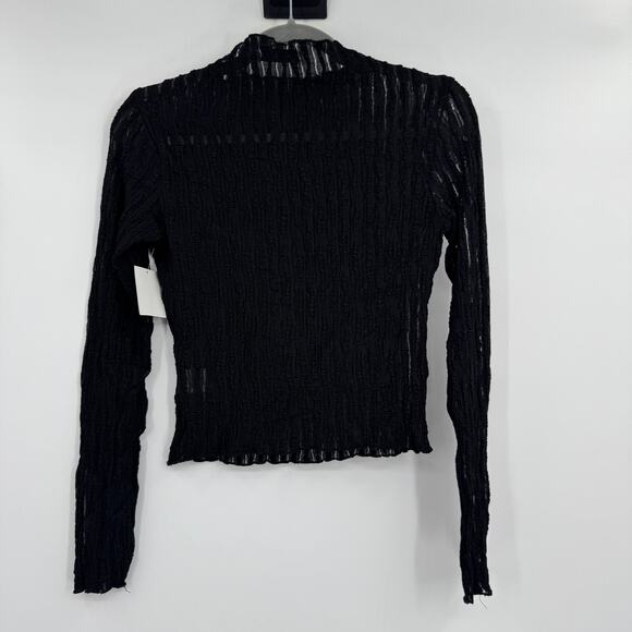 NWOT Princess Polly Women's Long Sleeve Mock Neck Open Knit Black Top Size 4 - Picture 6 of 8